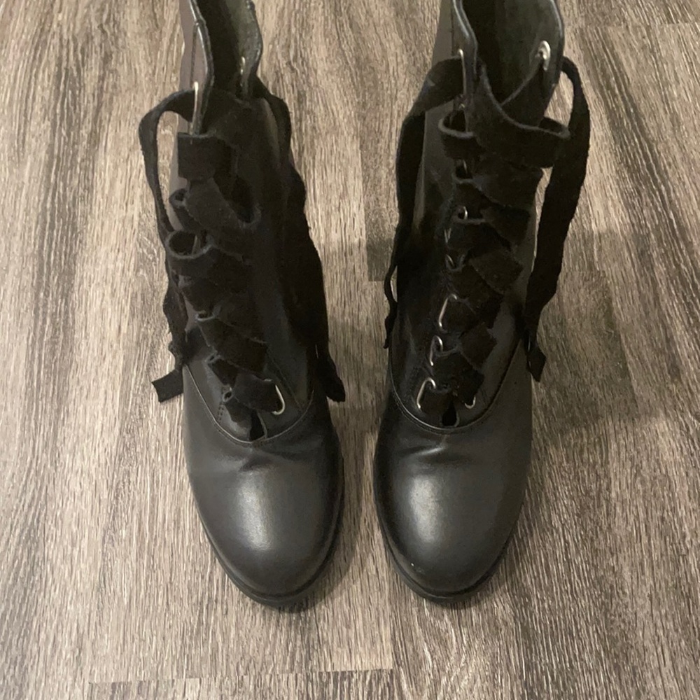 Velvet lace up high leather boot